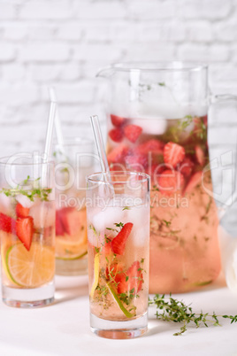 Strawberry summer cocktail with thyme