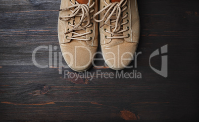 Boots on wooden background