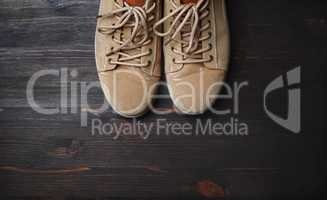 Boots on wooden background