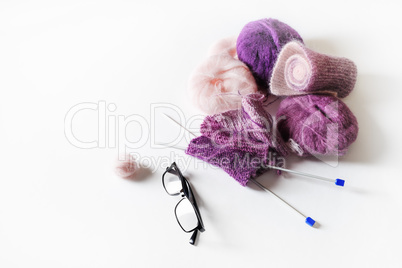 Knitting, knitting needles, glasses