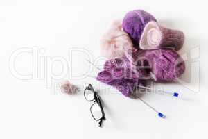 Knitting, knitting needles, glasses