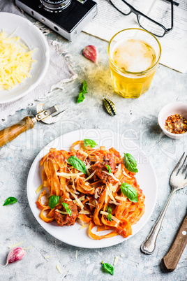 Pasta with mini meatballs