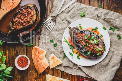 Eggplant stuffed with ground beef and tomatoes