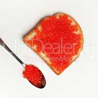 Caviar on sandwich, spoon