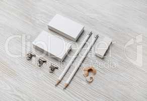 White business cards, pencil, eraser