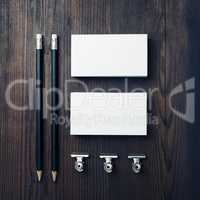 Blank business cards, pencils