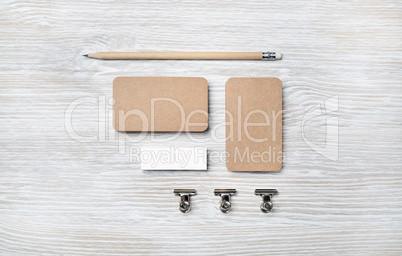 Vintage business cards, pencil, eraser