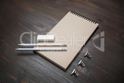 Kraft notepad, pencils, eraser