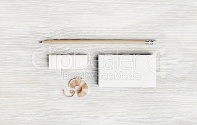 White business card, pencil, eraser