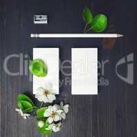 Blank stationery and flowers