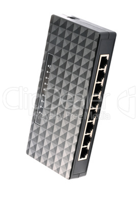 black 8 Port Plastic Ethernet Switch isolated on white backgroun