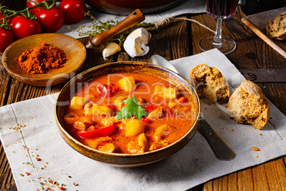 rustic Hungarian goulash soup with paprika