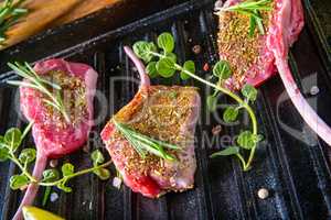 Seasoned and Herb Marinated Raw Lamb Chops