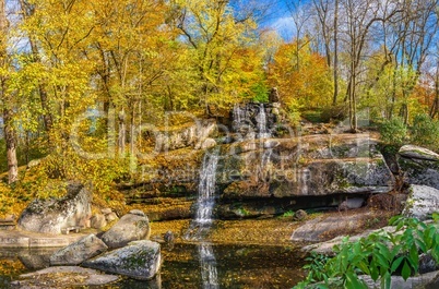 Waterfall in the Sofiyivsky arboretum. Uman, Ukraine