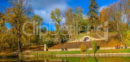 Sofiyivsky arboretum on a sunny autumn day. Uman, Ukraine