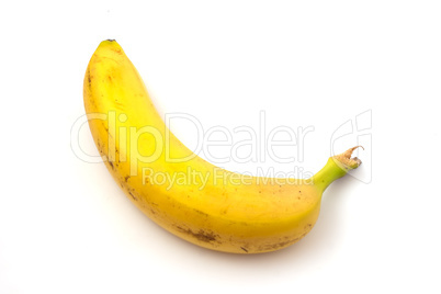 Banana with black spots isolated on white background. Overripe banana.