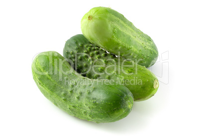 Three fresh cucumbers isolated on white background.