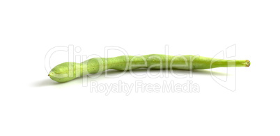 One pod of young green beans isolated on white background.