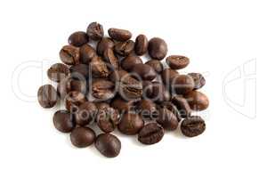 Bunch of roasted coffee beans isolated on white background.