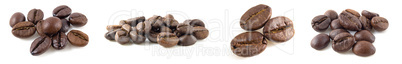 Set of photos of roasted coffee beans isolated on white background.