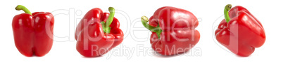 Set of images of red bell peppers isolated on white background.