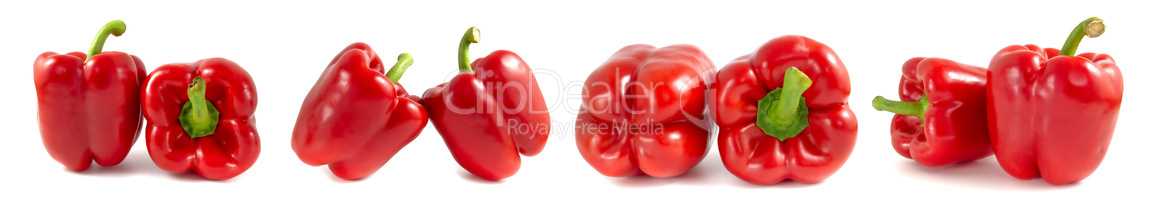 Set of red paprika isolated on white background. Sweet bell pepper.