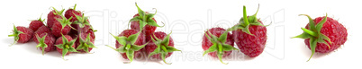 Raspberries isolated on white background. Set of different composition of ripe berries.