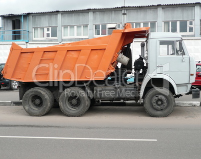 orange truck on road