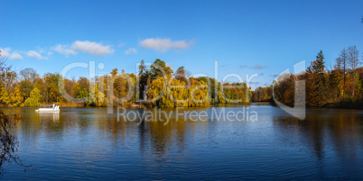 Upper pond in the Sofiyivsky arboretum. Uman, Ukraine