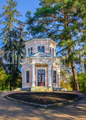 Pavilion on the island in the Sofiyivsky arboretum. Uman, Ukrain