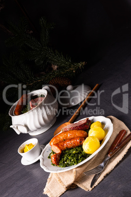 oldenburg kale with pinkel sausage and kassler