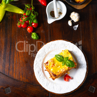 Delicious lasagne with Bolognese and bechamel sauce