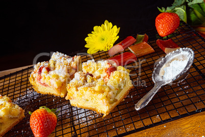 Strawberry rhubarb cake with sprinkles