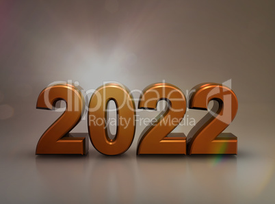 Golden steel number 2022, 3d rendering