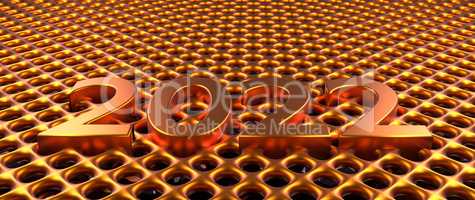 Golden metal grid background with Year 2022, 3d rendering
