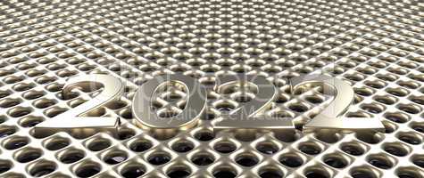 Silver metal grid background with Year 2022, 3d rendering