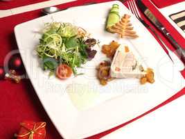 Delicious terrine with poultry liver on a garden salad, appetize