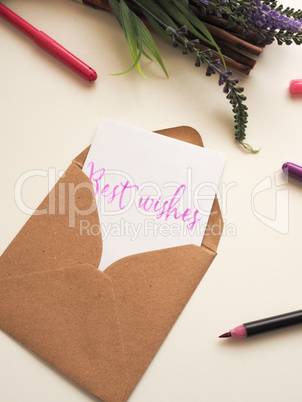 Personalized note with inscription Best Wishes in a natural colo