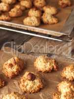 Oatmeal cookies on baking paper with organic baking ingredients