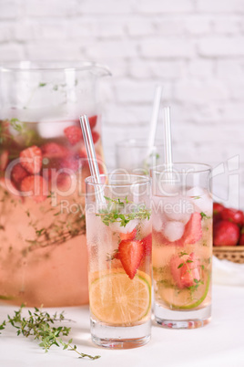 Strawberry summer cocktail with thyme