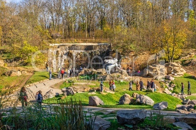 Sofiyivsky arboretum on a sunny autumn day. Uman, Ukraine