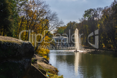 Sofiyivsky arboretum on a sunny autumn day. Uman, Ukraine