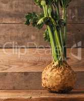 Organic celeriac on a rustic wooden table