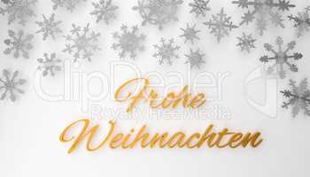 Modern German Merry Christmas background with snowflakes on whit