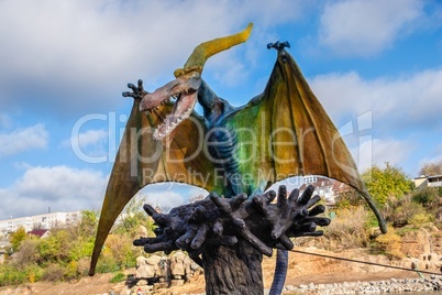 Sculpture of a pterodactyl in Fantasy park of Uman, Ukraine