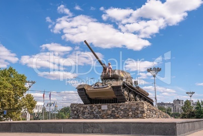 Monument to tank in Tiraspol, Transnistria