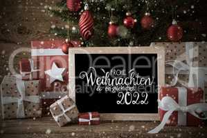 Christmas Tree, Present, Text Glueckliches 2022 Means Happy 2022Snowflakes