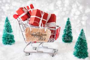 Shopping Cart, Christmas Gift, Snow, Glueckliches 2022 Means Happy 2022