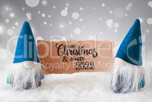 Santa Claus, Blue Hat, Merry Christmas And A Happy 2022, Gray Background