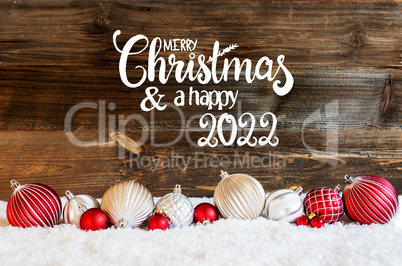 Christmas Ball Ornament, Snow, Calligraphy Merry Christmas And A Happy 2022